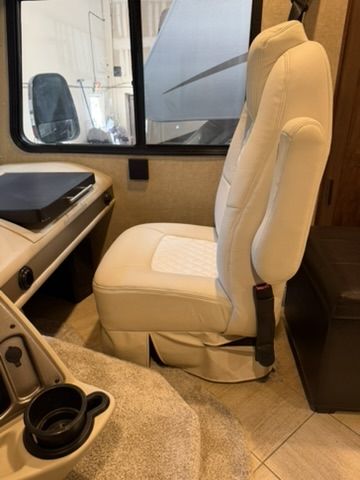 RV captain's chair after reupholstery, clean finish