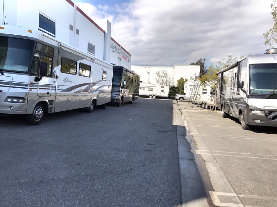 RVs parked outside the Inland Valley RV service lot